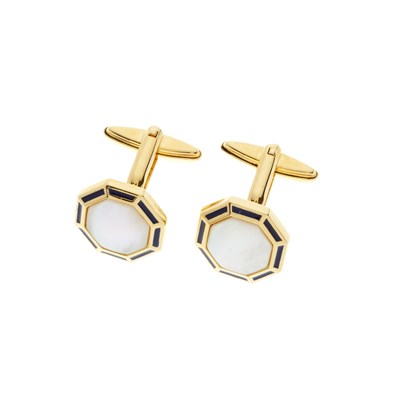 Lot 296 - Burberry, a pair of mother-of-pearl and enamel cufflinks