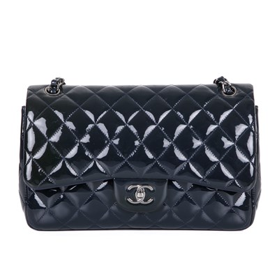 Lot 317 - Chanel, a blue patent Classic Jumbo Double...