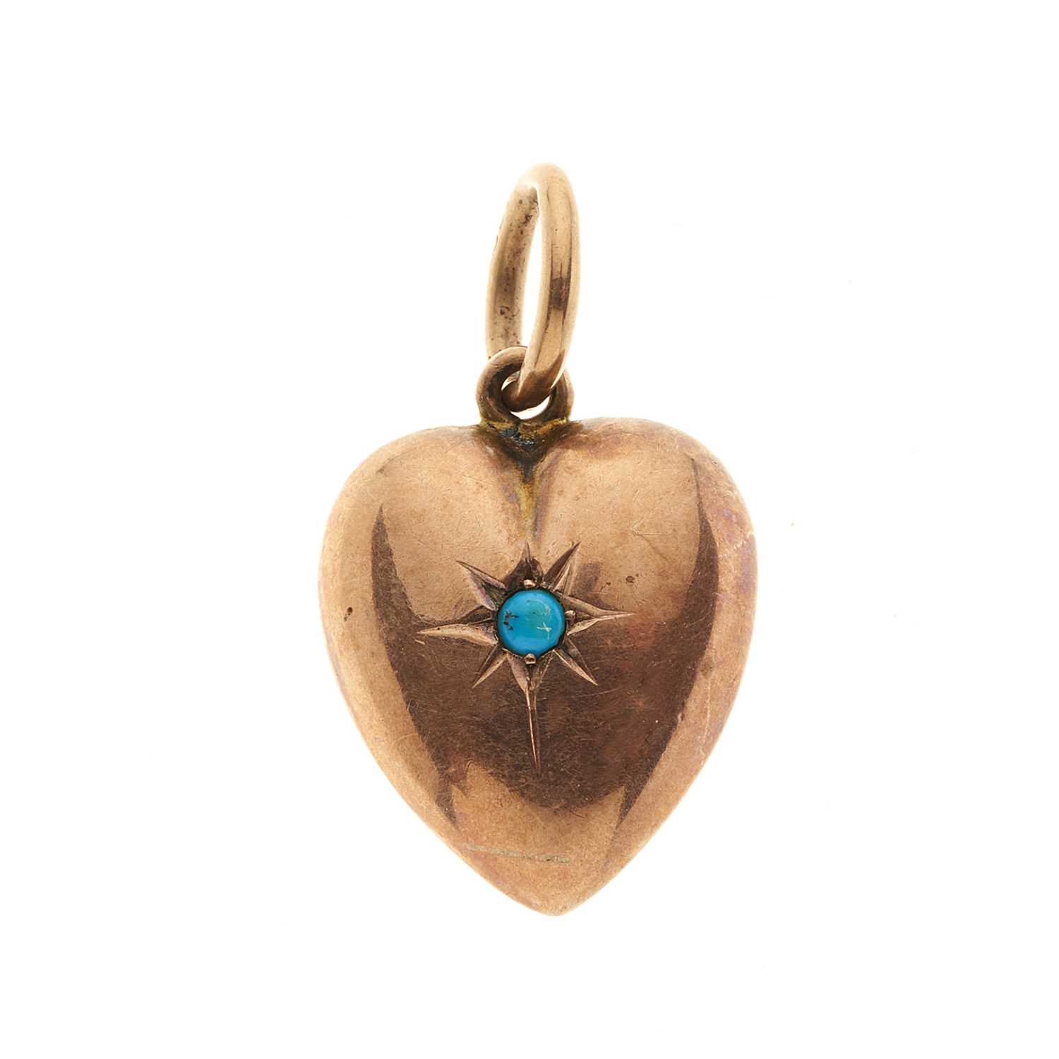Lot 1 - An Edwardian 9ct gold turquoise heart pendant