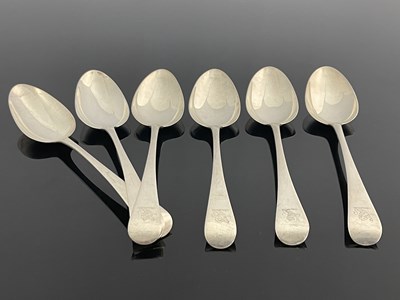 Lot 90 - A set of six George III silver table spoons,...
