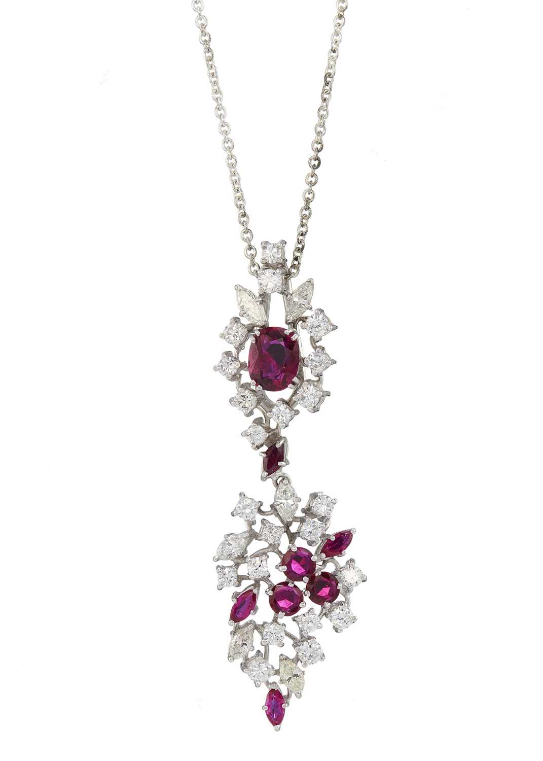 Lot 70 - An 18ct gold ruby and diamond drop necklace