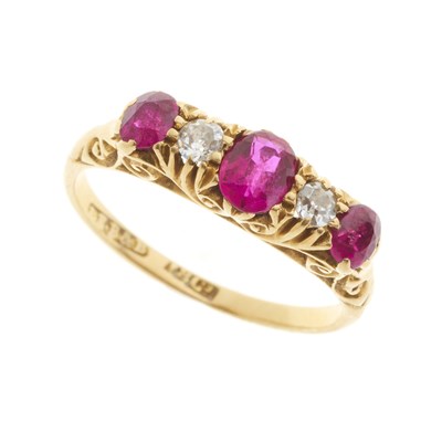 Lot 93 - An early 20th century 18ct gold ruby and diamond dress ring