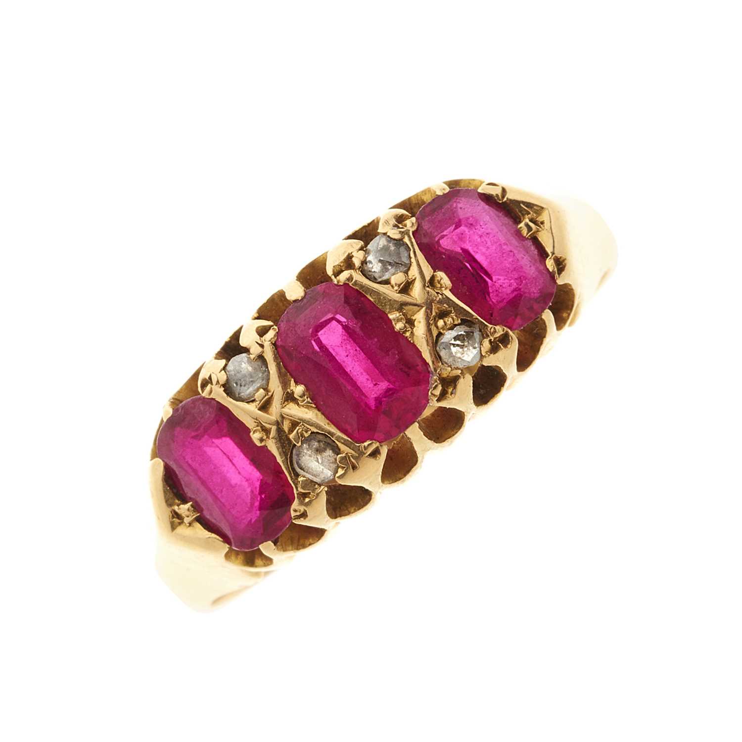 Lot 108 - An Edwardian 18ct gold ruby and diamond dress ring