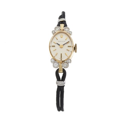 Lot 237 - Rolex, a 14ct gold diamond manual wind wrist watch