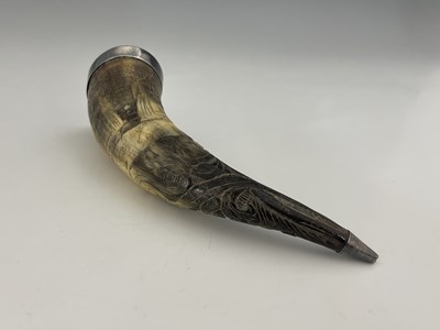 Lot 400 - A Victorian silver-mounted carved horn, the...