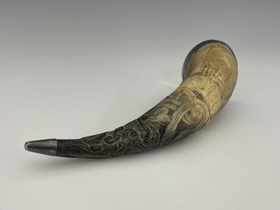 Lot 400 - A Victorian silver-mounted carved horn, the...