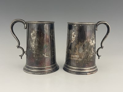 Lot 2 - Two Victorian plated rowing prize tankards for...