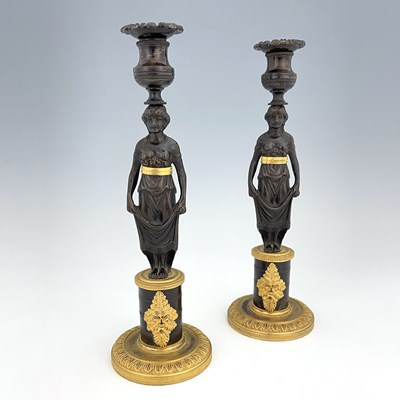 Lot 288 - A pair of Empire bronze and ormolu figural...