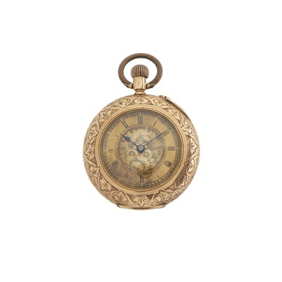 Lot 214 - A late 19th century 14ct gold pocket watch, with Albert and fob