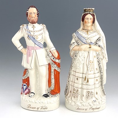 Lot 1055 - A pair of large Staffordshire portrait figures...