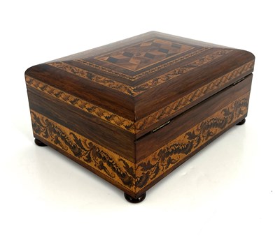 Lot 294 - A Victorian Tunbridge Ware sewing box, cushion...