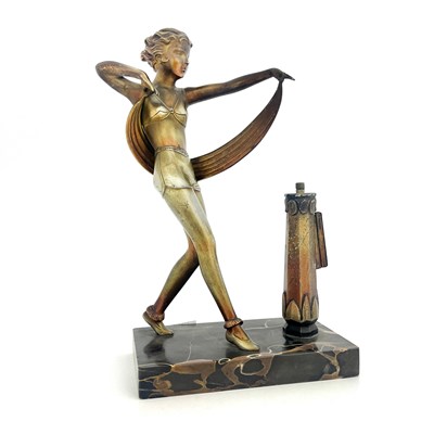Lot 190 - An Art Deco patinated art metal figural table...