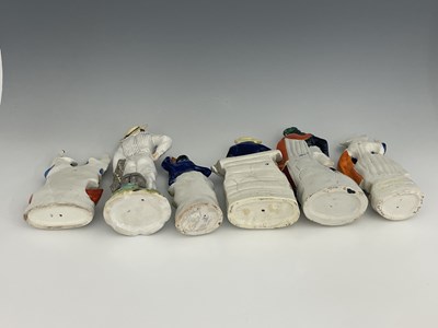 Lot 1080 - Six Staffordshire polychrome enamel painted...
