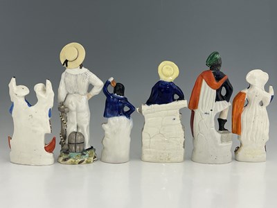 Lot 1080 - Six Staffordshire polychrome enamel painted...