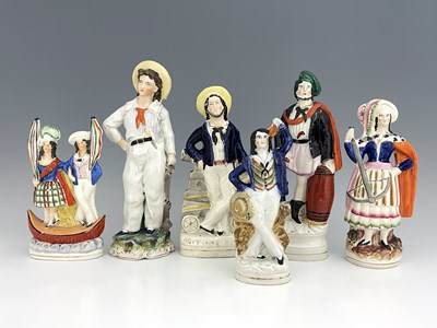 Lot 1080 - Six Staffordshire polychrome enamel painted...