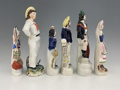 Lot 1080 - Six Staffordshire polychrome enamel painted...