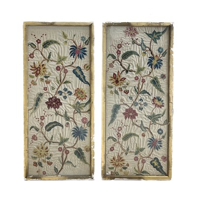 Lot 257 - A pair of crewelwork panels, early 18th...