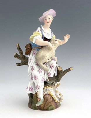 Lot 456 - A Meissen figure of a shepherdess, 19th...