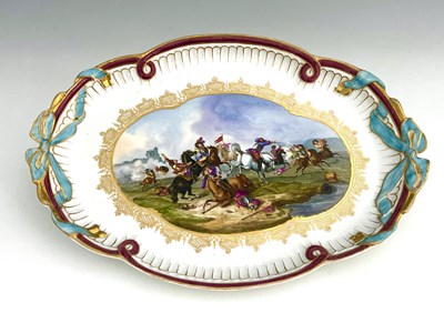 Lot 807 - A Meissen scene painted tray, probably 18th...