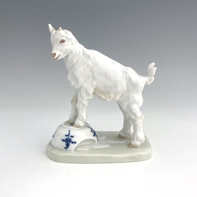 Lot 591 - A Meissen figure of a goat on a teacup, model...