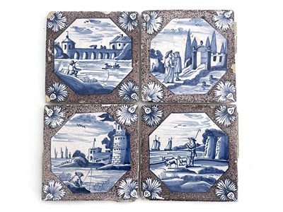 Lot 1004 - A set of four London Delft tiles, circa 1750,...