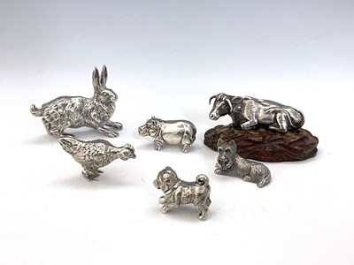 Lot 71 - Six silver-coloured metal figures of animals,...