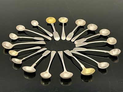 Lot 192 - A group of eighteen silver salt spoons, fiddle...