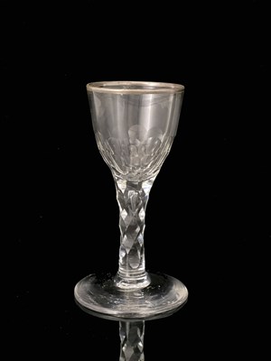 Lot 495 - A facet stem wine glass, circa 1780, the...