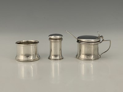 Lot 42 - A George V silver three-piece condiment set,...
