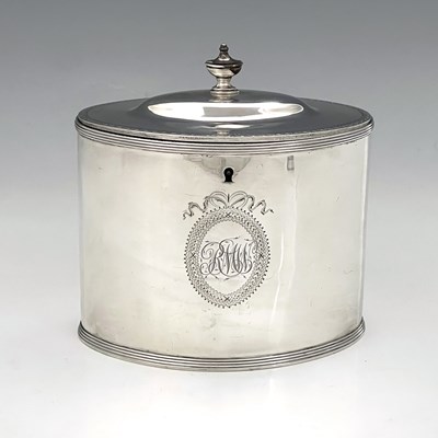 Lot 45 - A George III silver neoclassical tea caddy, of...
