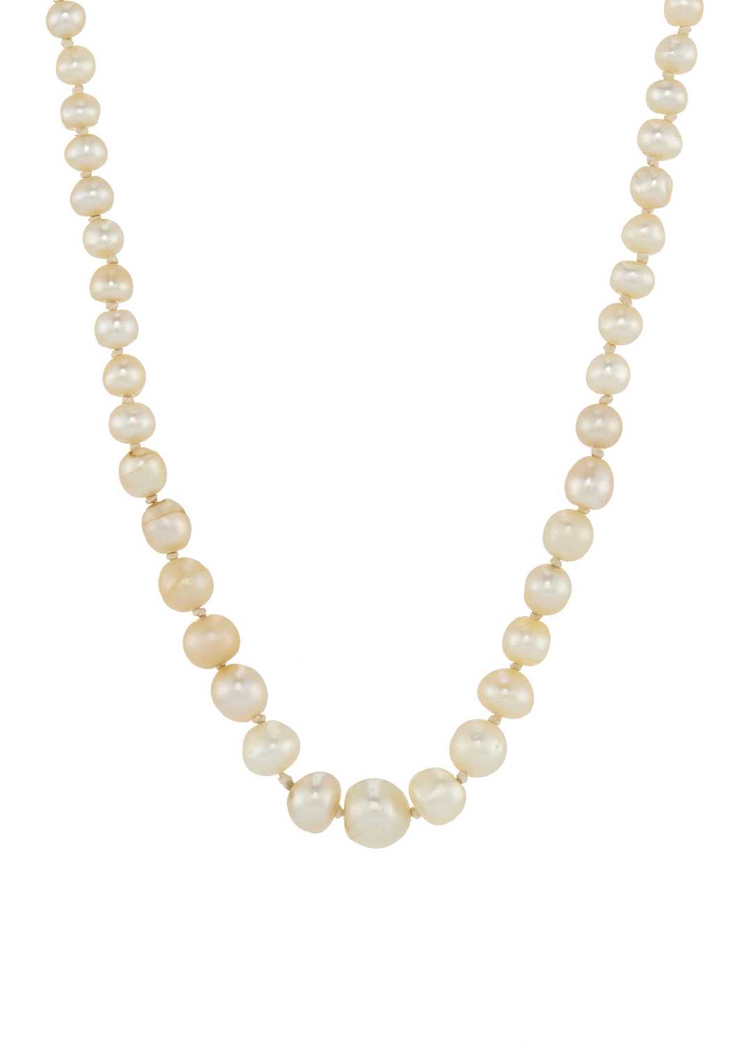 Lot 16 - An early 20th century natural pearl necklace, with diamond clasp