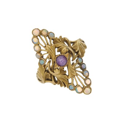 Lot 94 - Antoine Bricteux (attributed), an Art Nouveau 18ct gold amethyst and opal dress ring