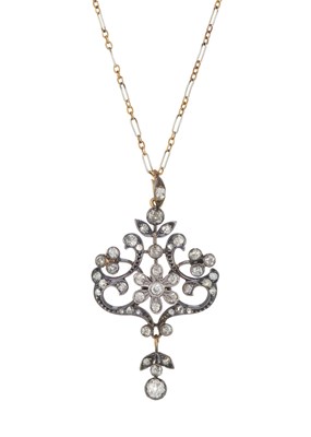 Lot 92 - A Belle Epoque silver and gold diamond pendant, with chain