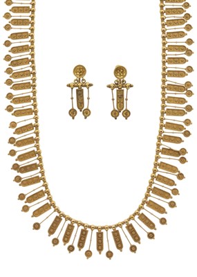 Lot 24 - A very fine late 19th century gold Etruscan Revival fringe necklace, with matching earrings