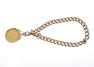 Lot 99 - A late Victorian 9ct gold curb-link bracelet, with gold sovereign coin