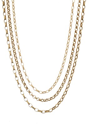 Lot 159 - Three 9ct gold belcher-link necklaces
