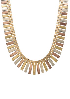 Lot 139 - A mid 20th century 9ct tri-colour gold fringe necklace