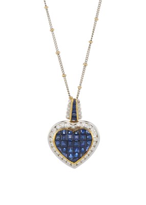 Lot 165 - An 18ct gold sapphire and diamond heart necklace