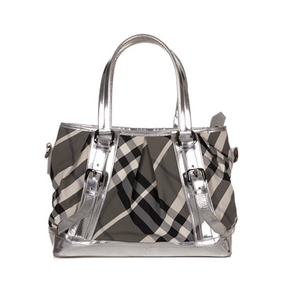 Lot 279 - Burberry, a silver Beat Check Lowry handbag,...