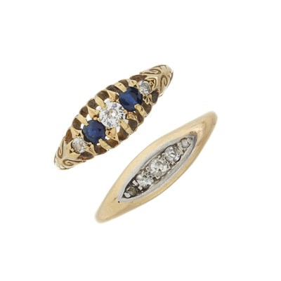 Lot 183 - Two gold sapphire and diamond rings