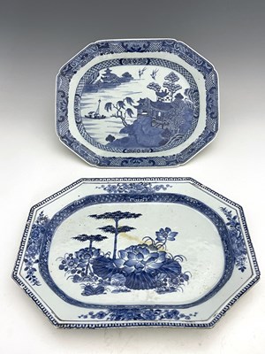 Lot 349 - Two Chinese export blue and white platters,...