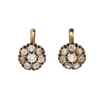 Lot 27 - A pair of late 19th century Russian gold old-cut diamond cluster earrings