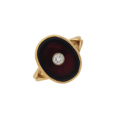 Lot 148 - A mid 20th century 18ct gold diamond and onyx signet ring