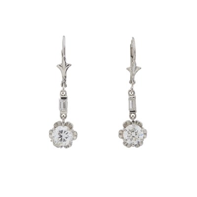 Lot 57 - A pair of brilliant-cut diamond drop earrings