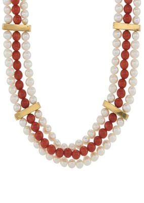 Lot 81 - A set of 18ct gold coral and pearl jewellery