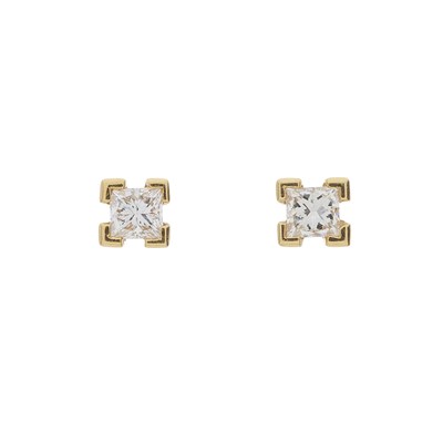 Lot 34 - A pair of 18ct gold square-shape diamond single-stone stud earrings