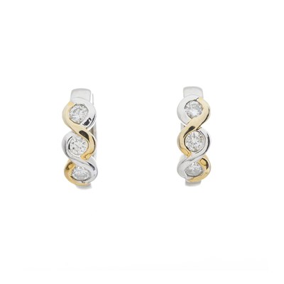 Lot 174 - A pair of 18ct gold diamond hoop earrings