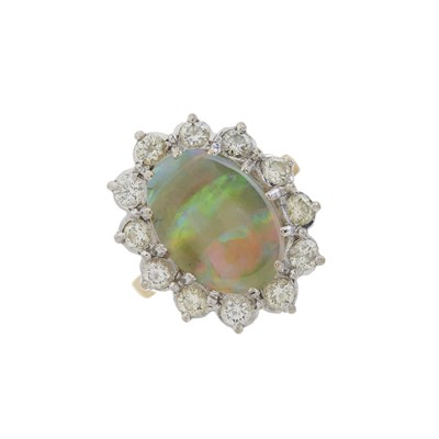 Lot 146 - An 18ct gold opal and diamond cluster ring