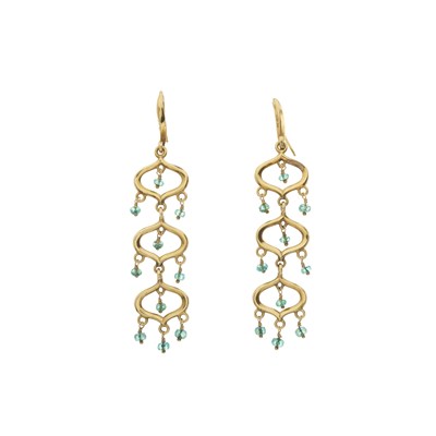 Lot 51 - A pair of 18ct gold emerald drop earrings
