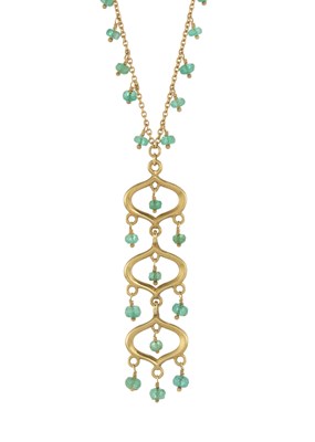Lot 55 - An 18ct gold emerald drop pendant, with chain